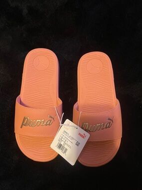 Puma Coral Pink Logo Slide Sandals